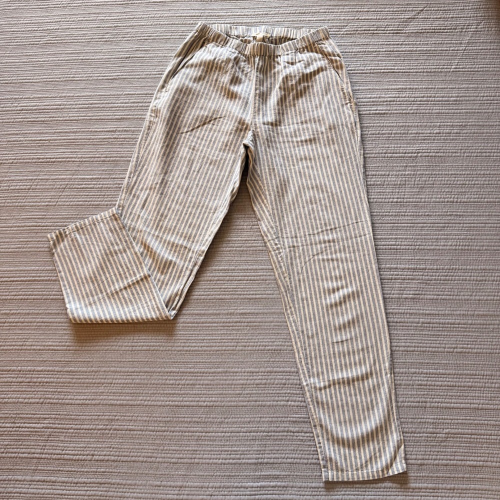 Eileen Fisher Women's Organic Cotton Striped Pants Blue Cream‎ Elastic Waist XXS